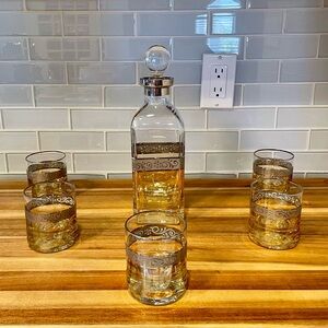 ABKA Kristal Glass Decanter Set with Silver Accents